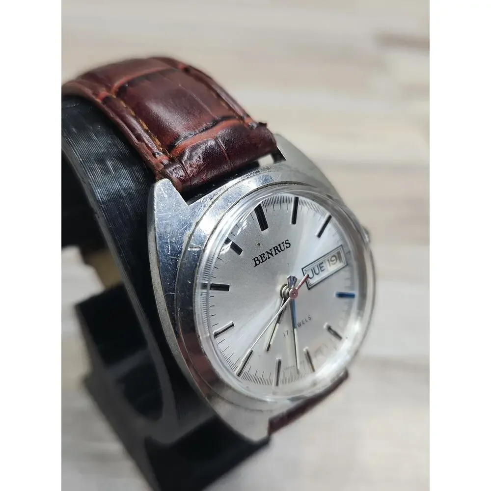 Benrus Manual Wind Watch Men 37mm Silver Tone. Running, Hamazawa Movement